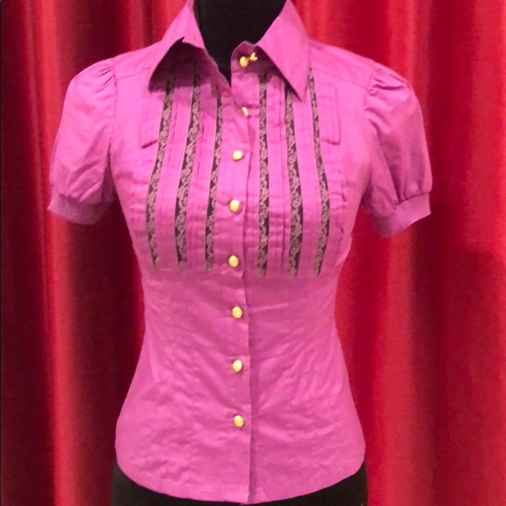Violet lace button down top